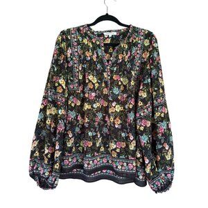 Rose+Olive Womens Floral Print Balloon Sleeve Boho Blouse Top Black Multicolor